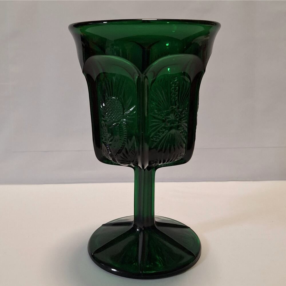 L.G. Wright Panelled Thistle Emerald Goblet Pressed Glass Green Wine Vintage